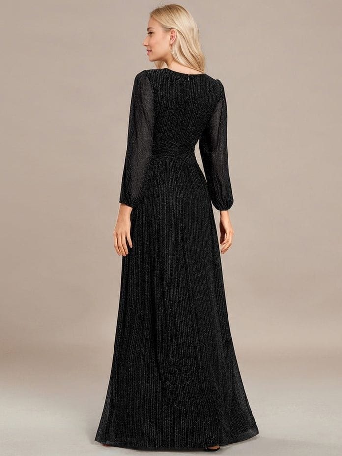 Robe de soirée longue noire manches longues col en V