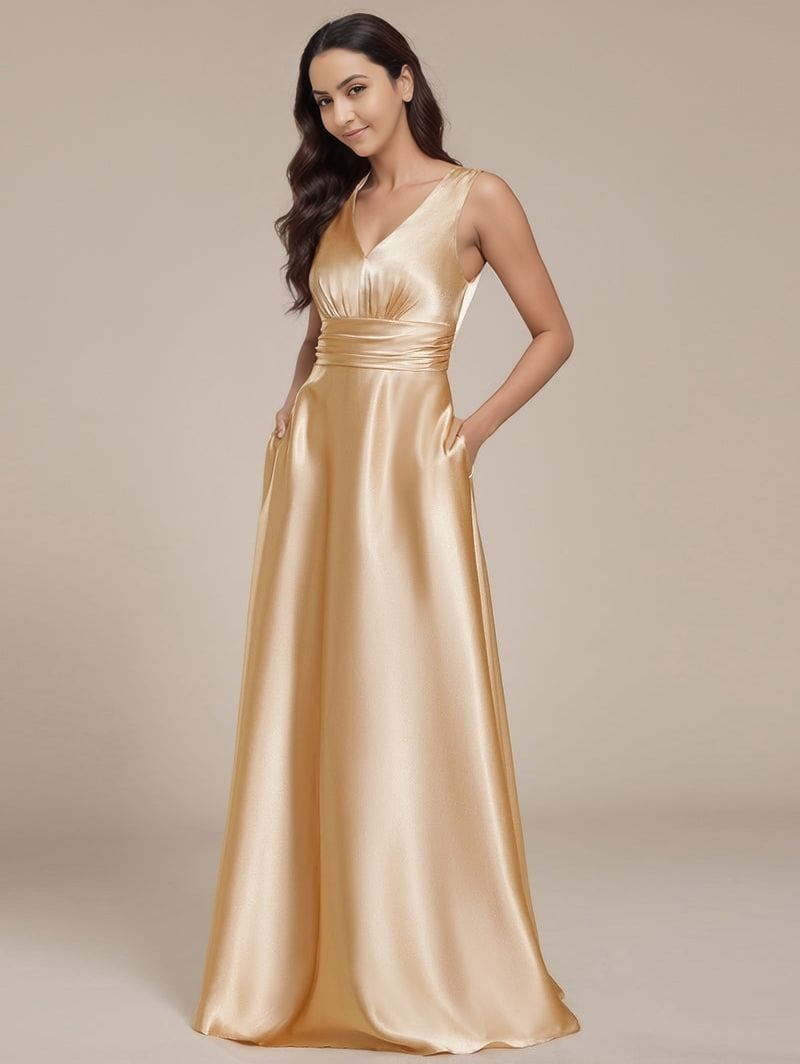 Robe de soirée longue satinée couleur champagne