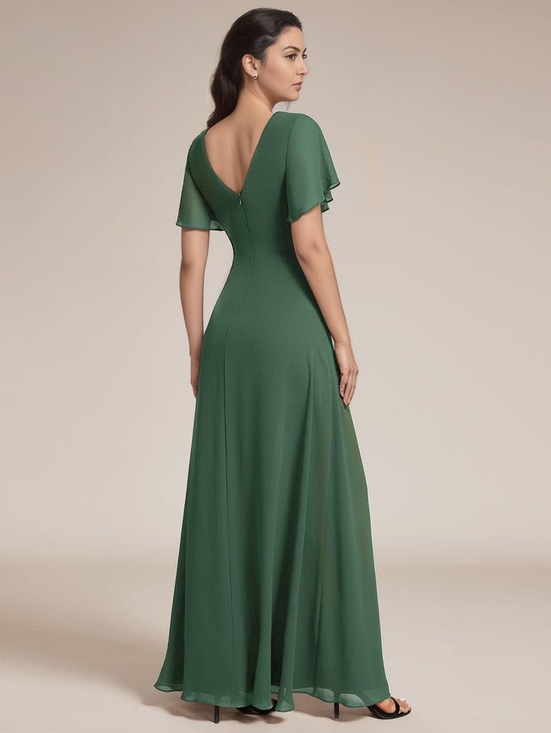 Robe de soirée longue verte avec fente latérale