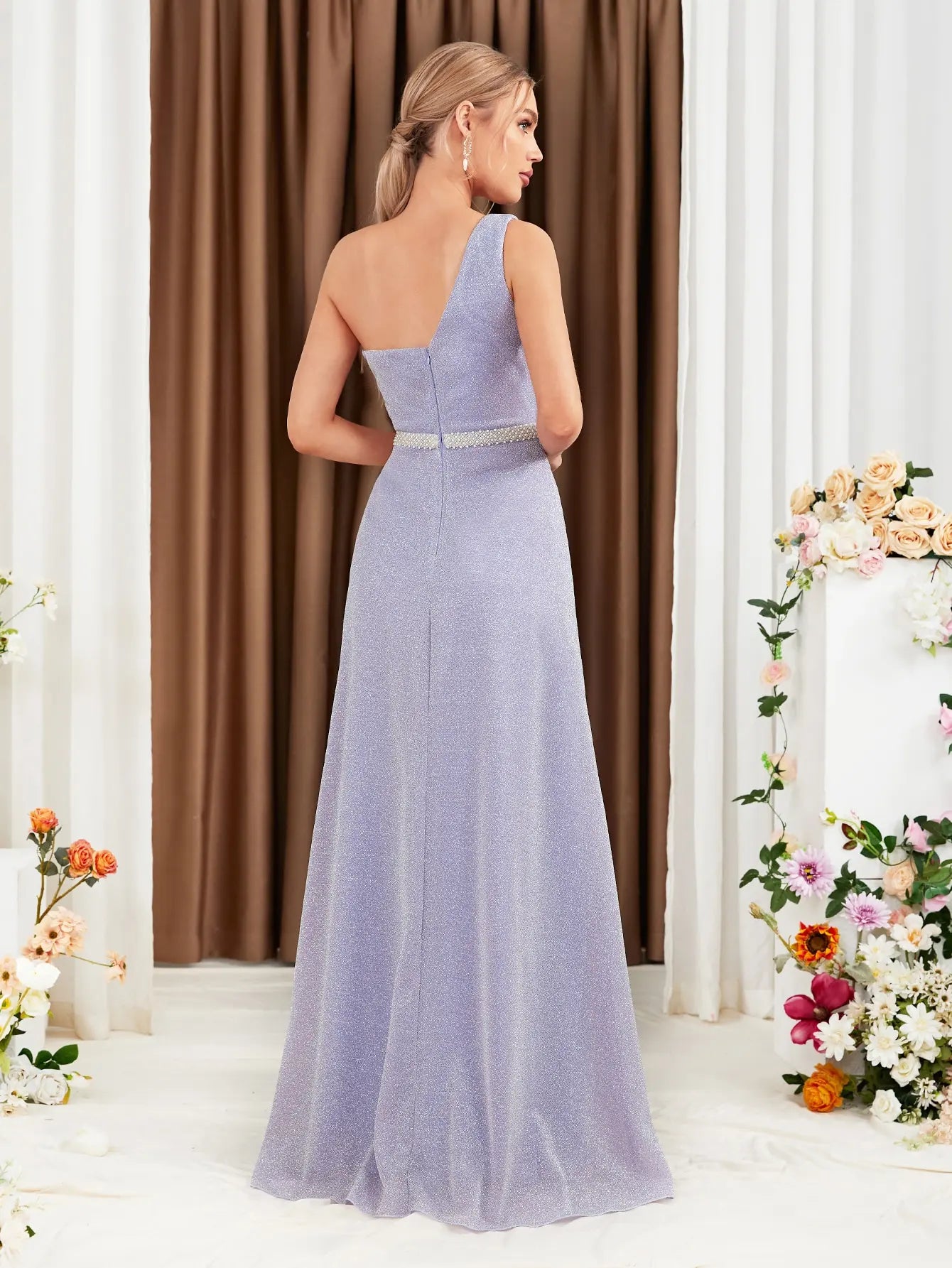 Robe de soirée mariage lilas avec ceinture