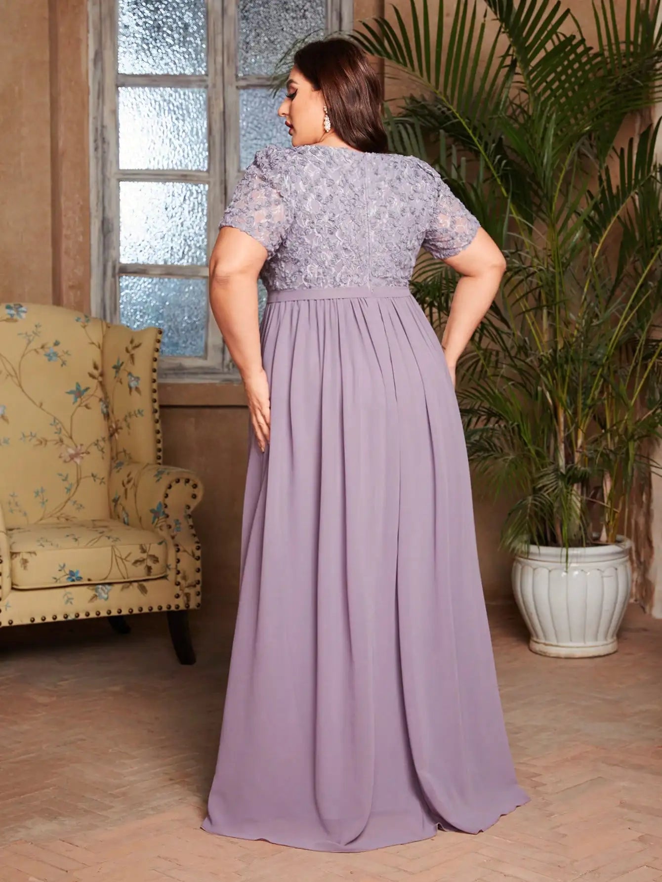 Robe de soirée mariage longue lilas grande taille