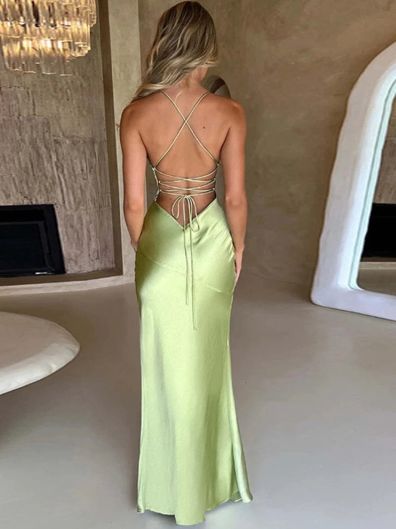 Robe De Soirée Azara Satin Rose Taille S - Dos Nu, Genoux, élégant Pour Mariage