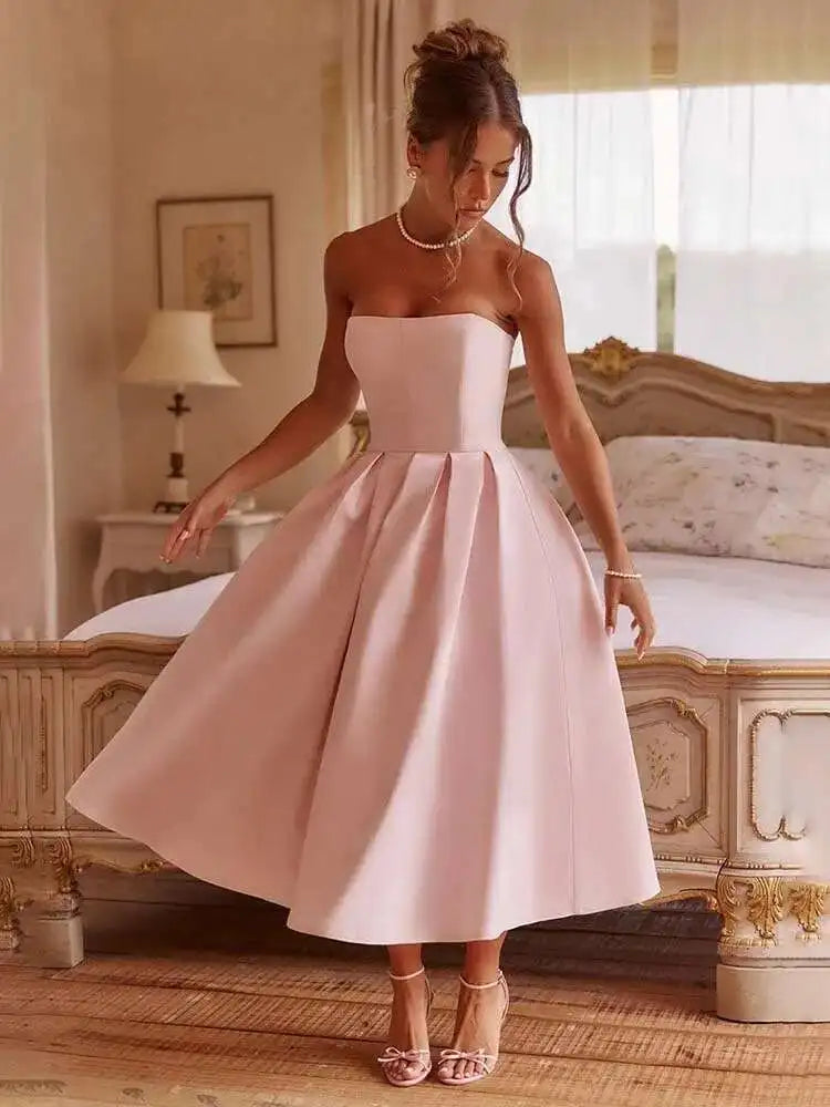 Robe de soirée midi évasée haut bustier