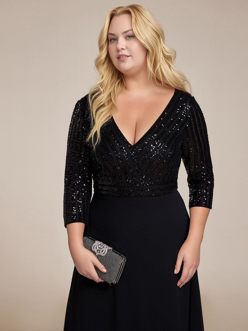 Robe de soirée noire longue à paillettes grande taille