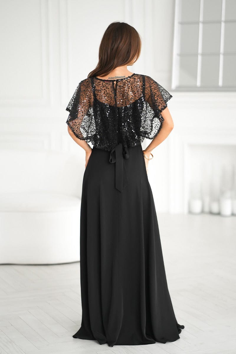 Robe de soirée noire longue avec boléro à sequins
