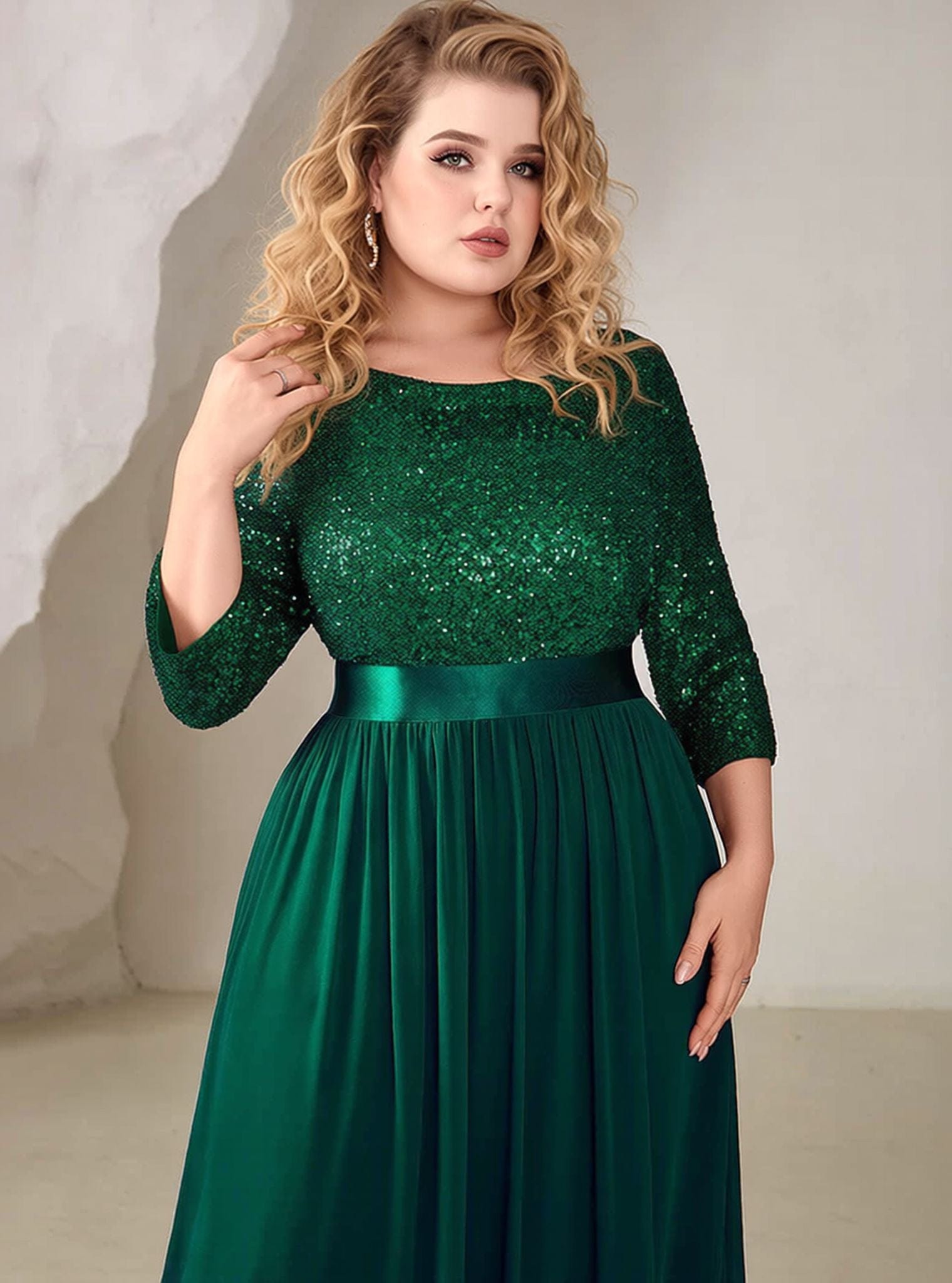 Robe de soirée vert foncé grande taille haut à paillettes