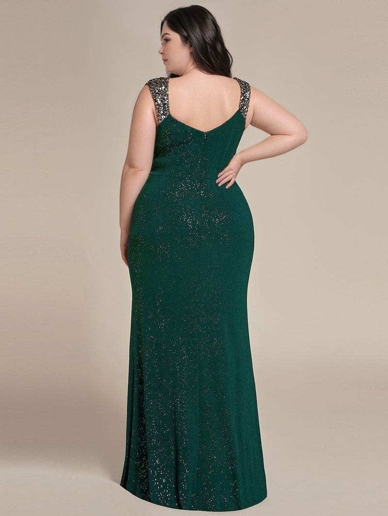 Robe de soirée verte fendue grande taille