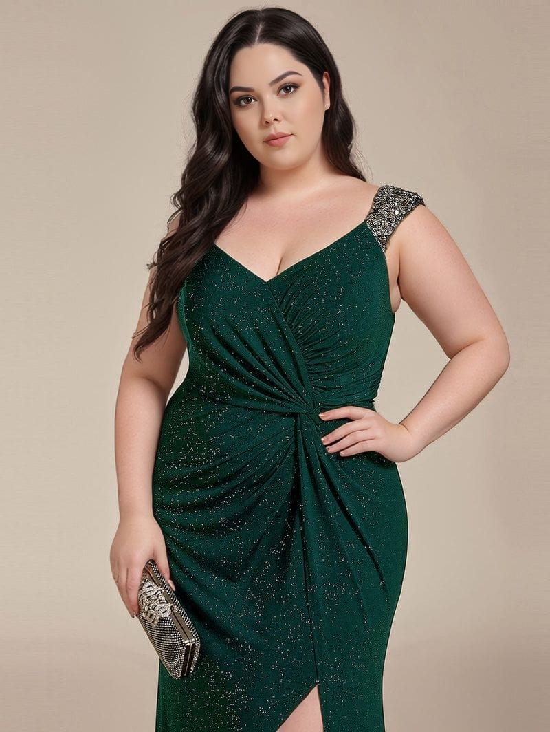 Robe de soirée verte fendue grande taille