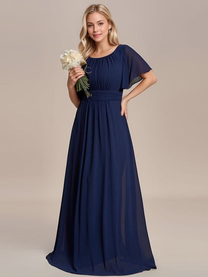 Robe demoiselle d'honneur bleu marine drappée longue