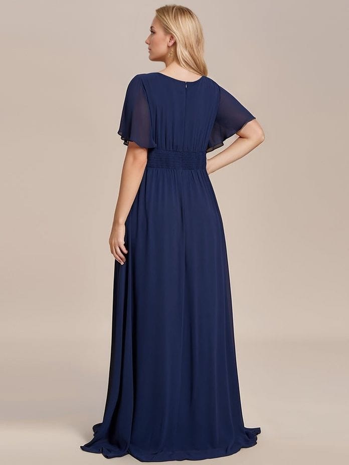 Robe demoiselle d'honneur bleu marine drappée longue