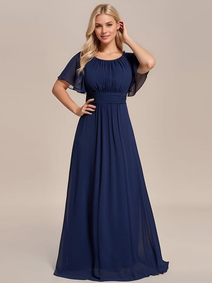 Robe demoiselle d'honneur bleu marine drappée longue