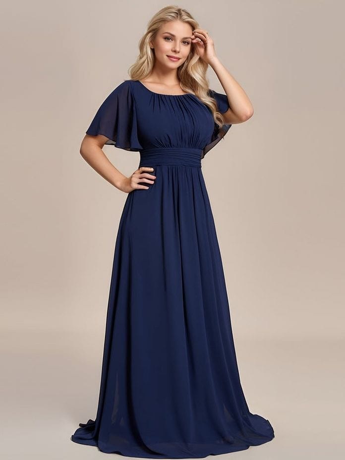 Robe demoiselle d'honneur bleu marine drappée longue