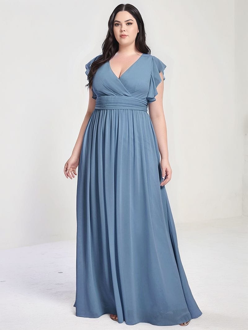 Robe demoiselle d'honneur bleue à volants grande taille