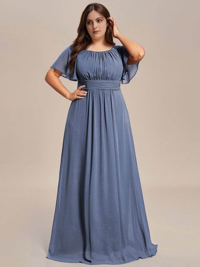 Robe demoiselle d'honneur bleue grande taille manches courtes