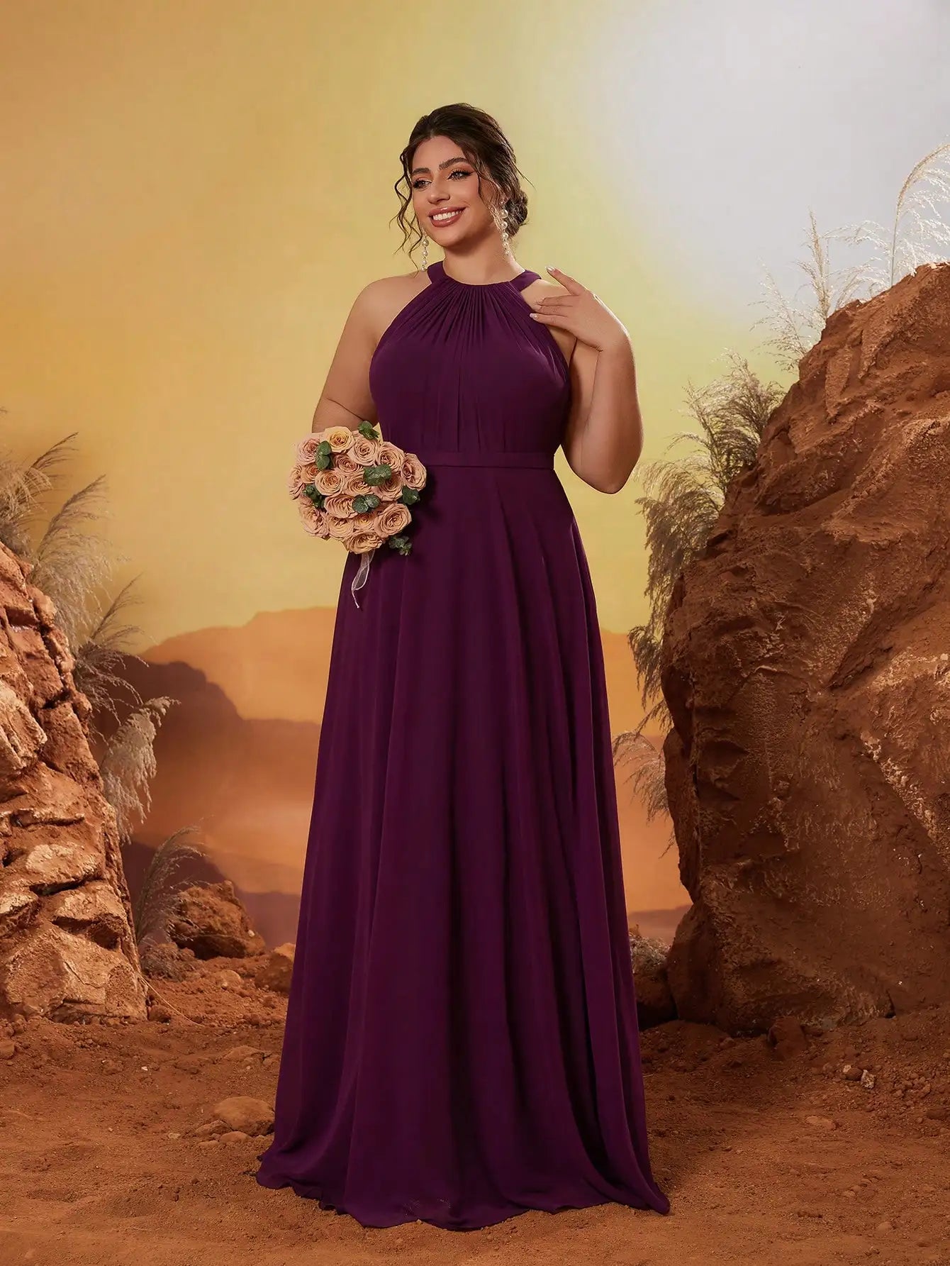 Robe demoiselle d'honneur grande taille violette fluide
