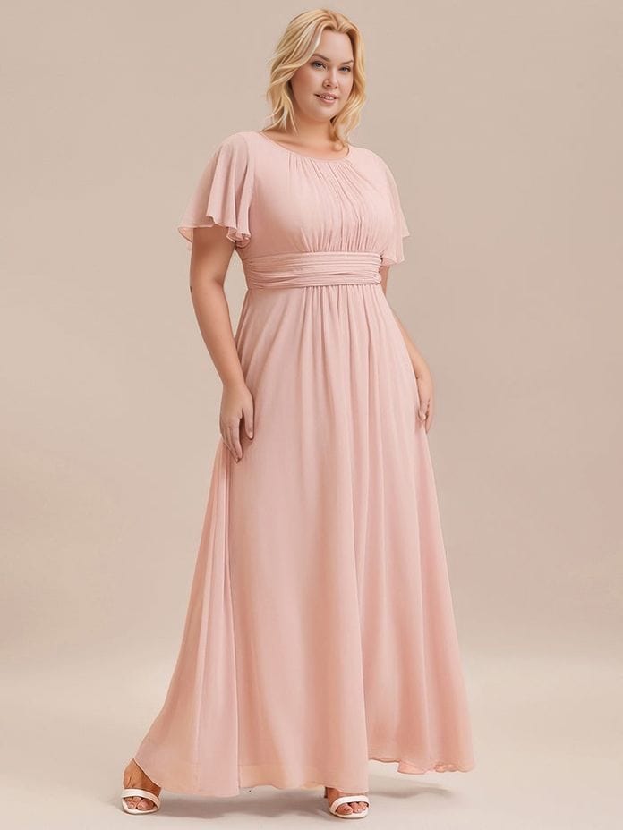 Robe demoiselle d'honneur rose grande taille longue