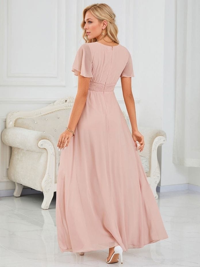Robe demoiselle d'honneur rose longue drappée fluide