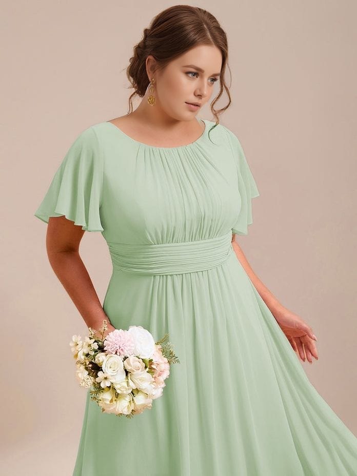 Robe demoiselle d'honneur vert sauge longue fluide grande taille
