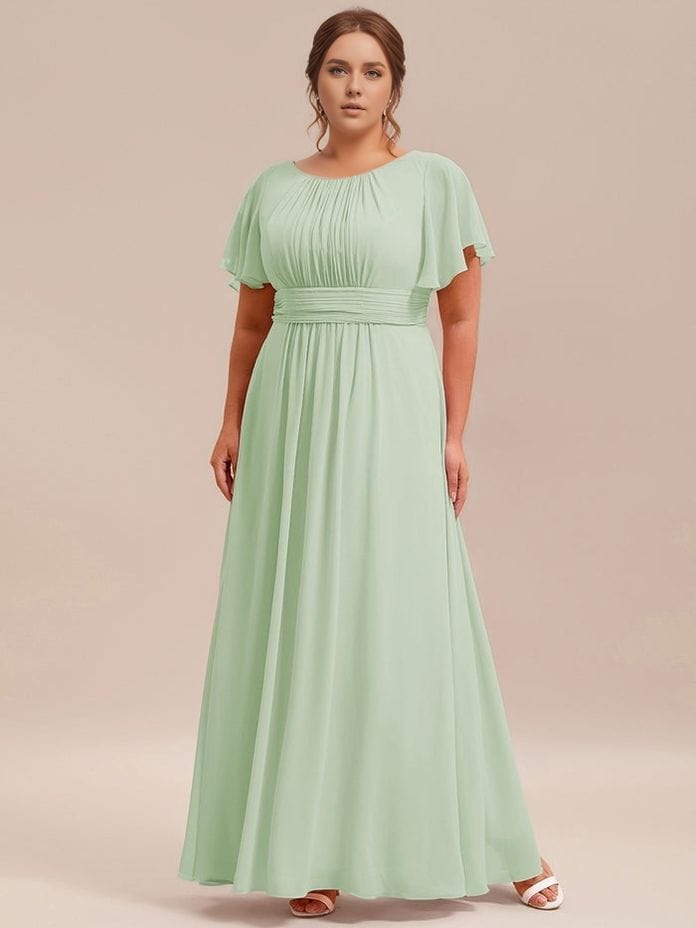 Robe demoiselle d'honneur vert sauge longue fluide grande taille