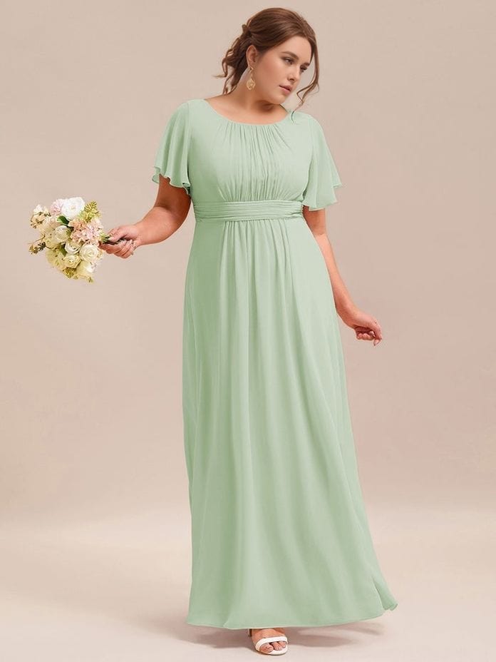 Robe demoiselle d'honneur vert sauge longue fluide grande taille