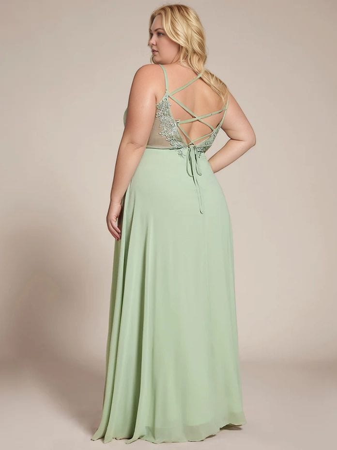 Robe demoiselle d'honneur verte longue grande taille
