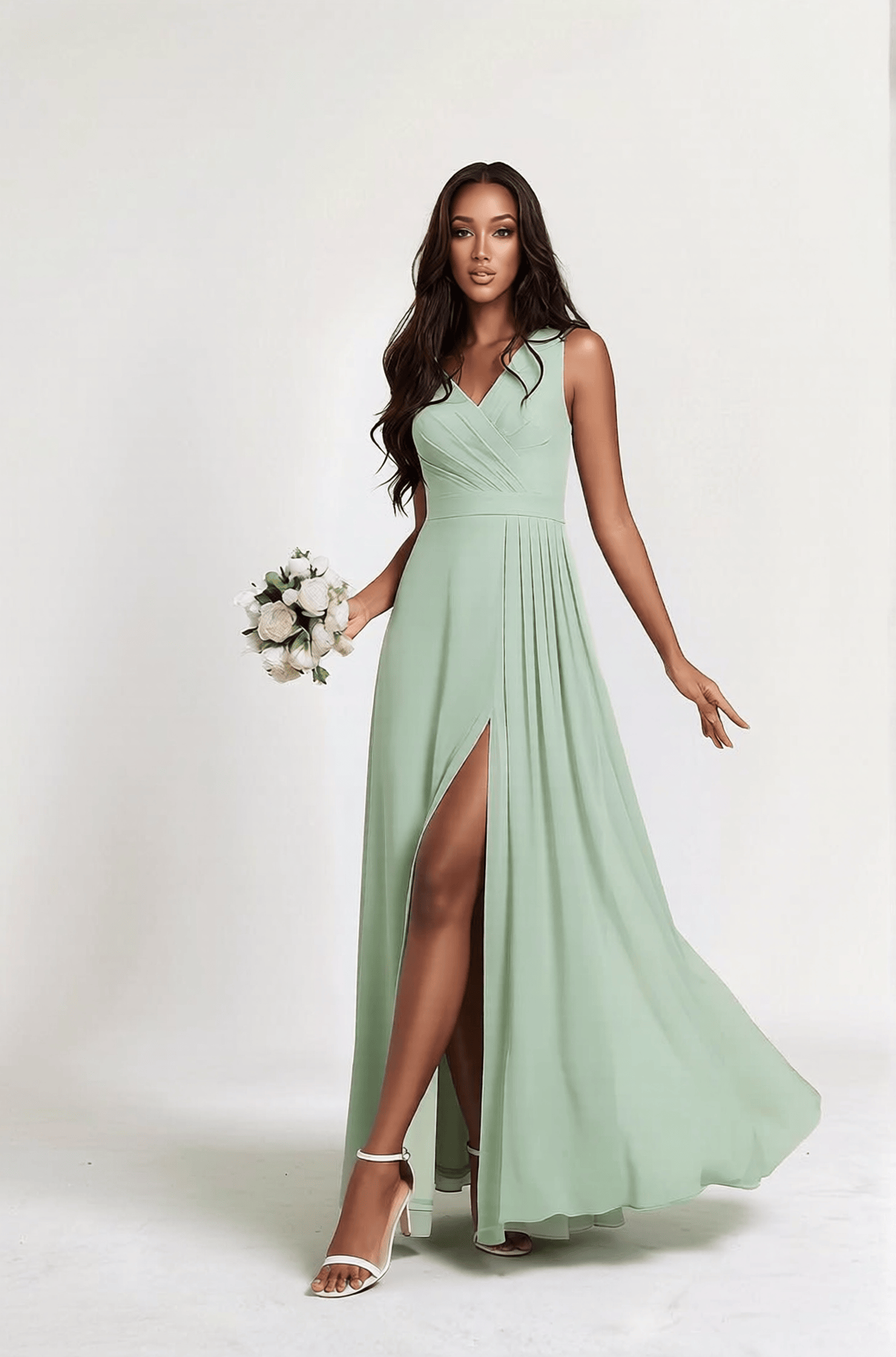 Robe demoiselle d'honneur verte menthe longue