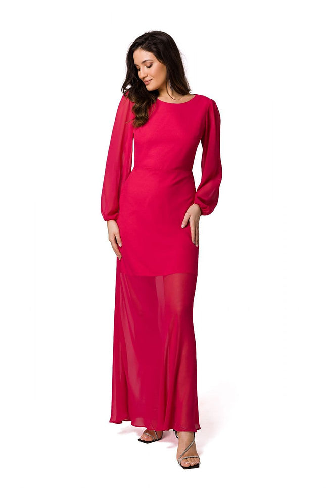 Robe de soirée chic rouge longue avec manches longues, idéale pour un look élégant lors d'événements spéciaux et galas.