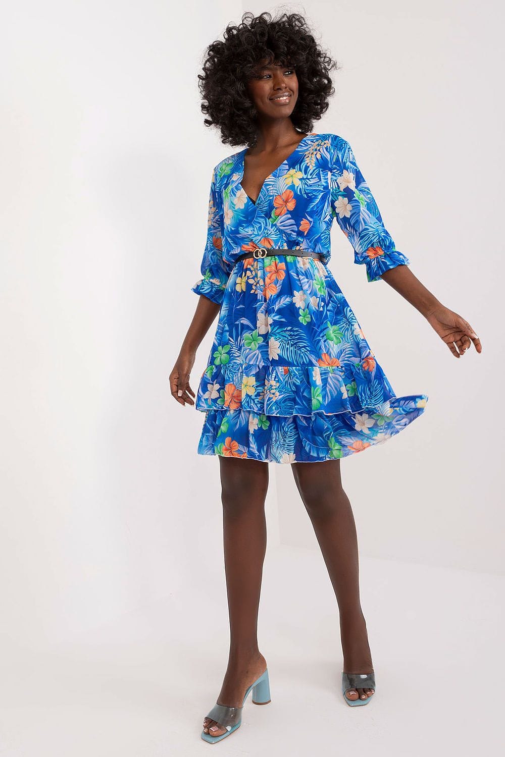 Robe été fleurie bleue courte