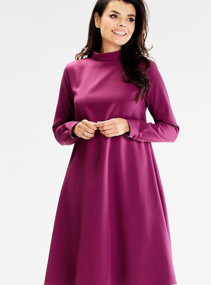 Robe grossesse élégante violette manches longues midi pour femme enceinte.