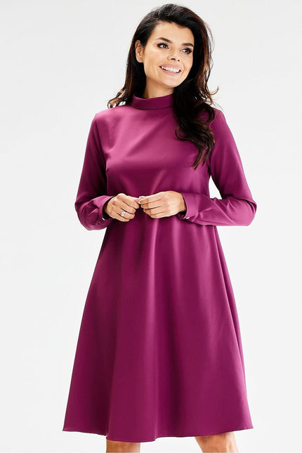 Robe grossesse élégante violette manches longues midi pour femme enceinte.