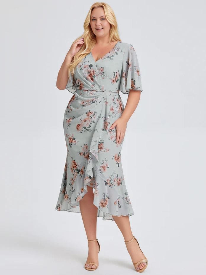 Robe fleurie grande taille asymétrique