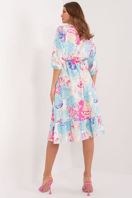 Robe fleurie d'été midi à manches longues pour femme, couleur rose et bleue, style décontracté et chic.