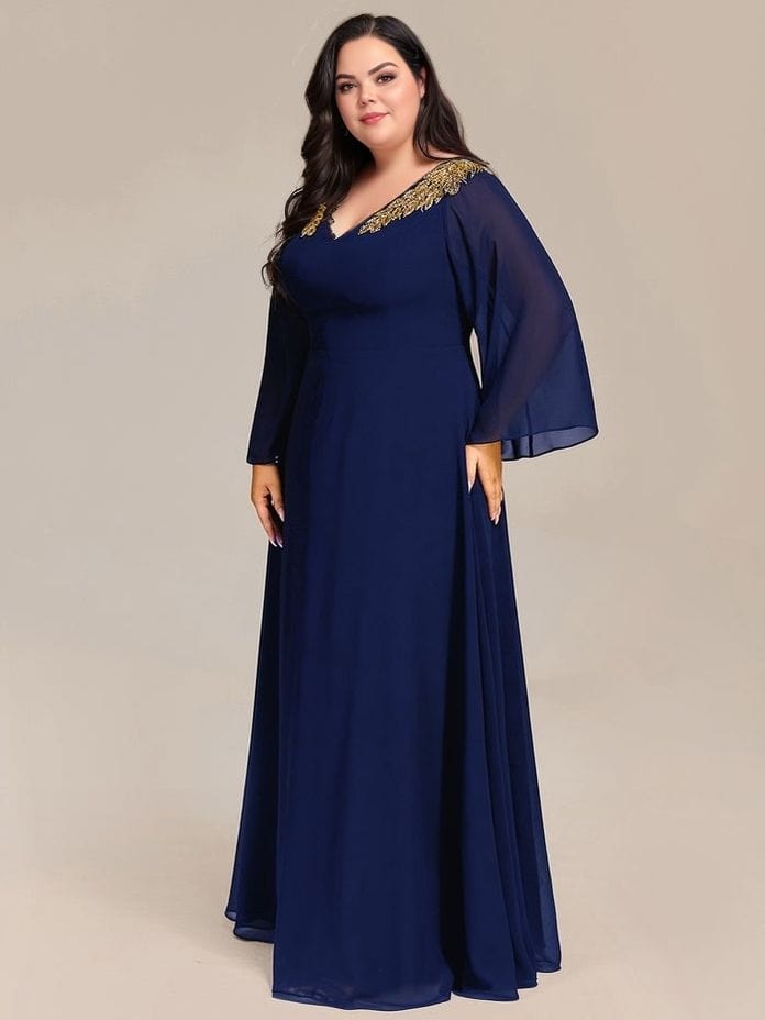 Robe grande taille bleue manches longues