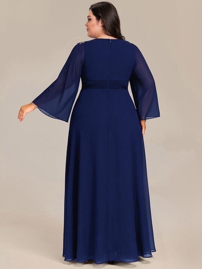 Robe grande taille bleue manches longues