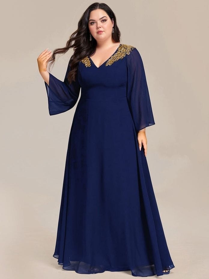 Robe grande taille bleue manches longues