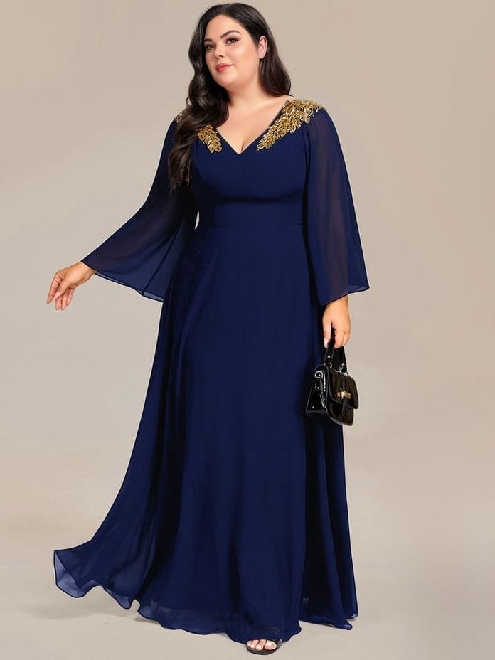 Robe grande taille bleue manches longues