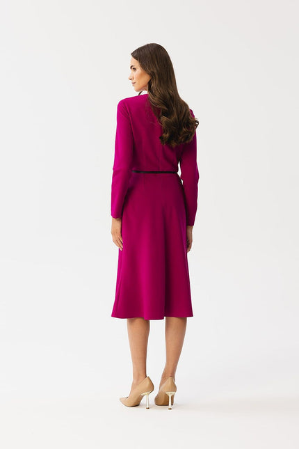 Robe soirée chic rose midi à manches longues, idéale pour un cocktail ou un événement formel, élégance garantie.