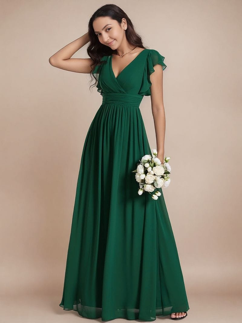 Robe invitée au mariage verte longue fluide
