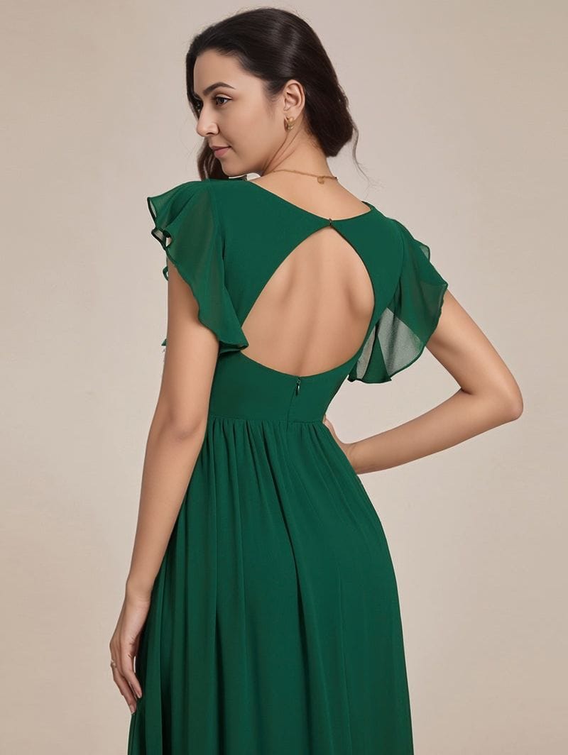 Robe invitée au mariage verte longue fluide