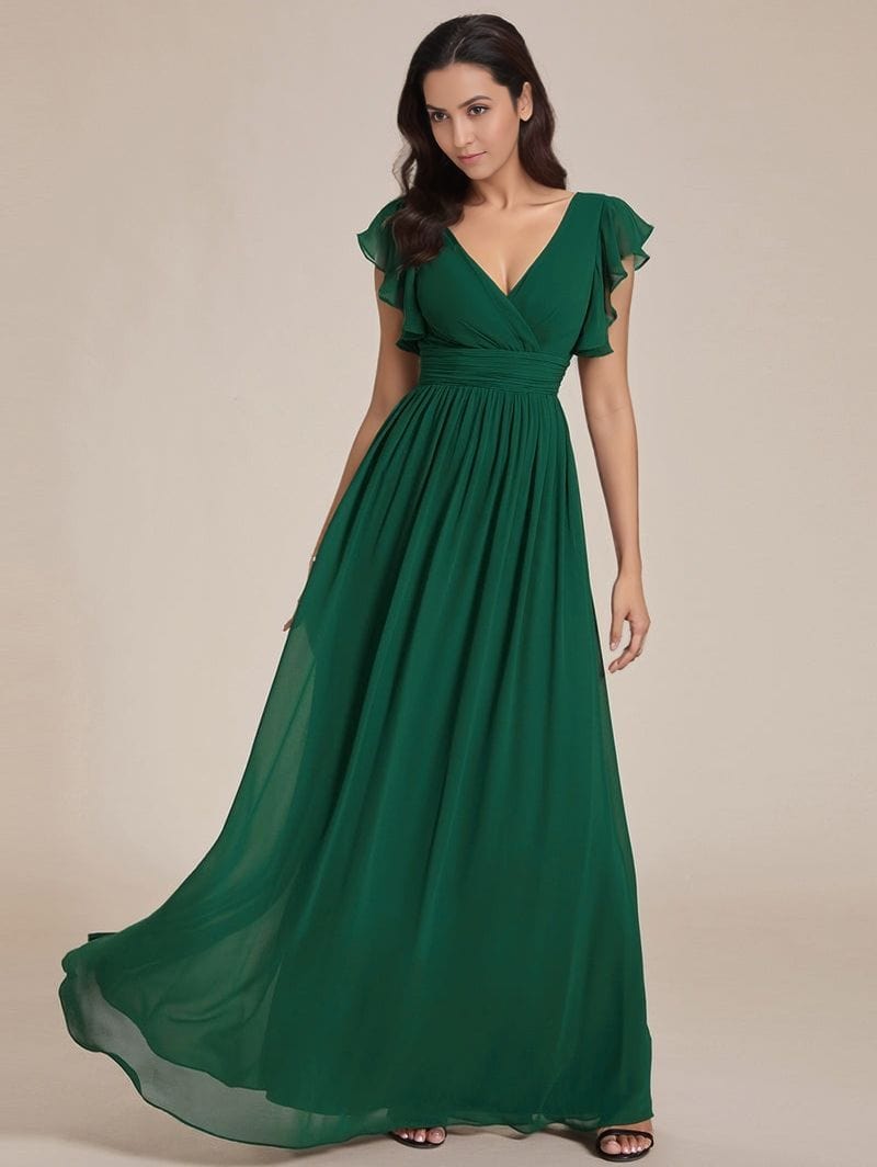 Robe invitée au mariage verte longue fluide