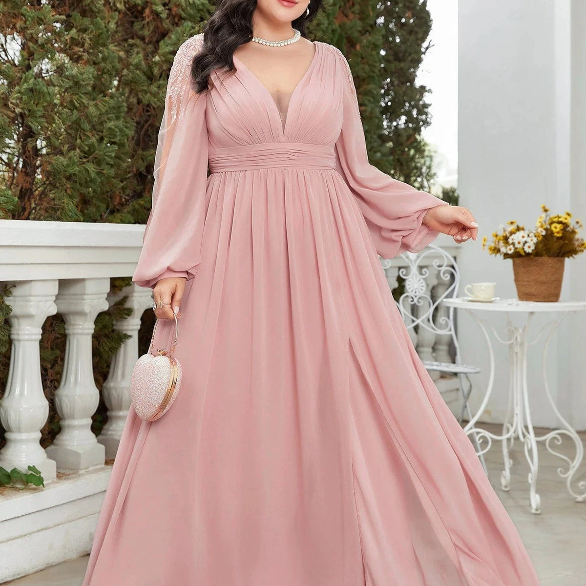 Robe invitée de mariage grande taille manche longue