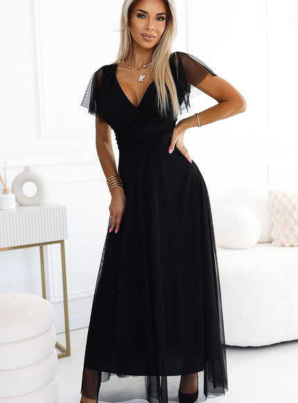 Robe de soirée en tulle longue noire