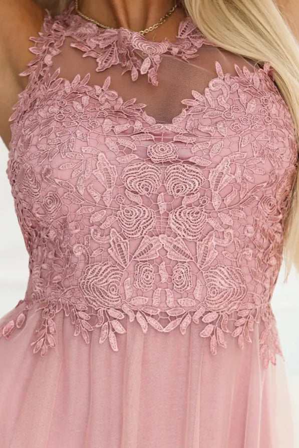 Robe pour invitée au mariage longue rose poudré