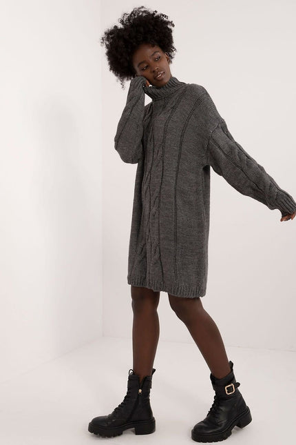 Robe pull grise manches longues mi-longue casual pour femme.