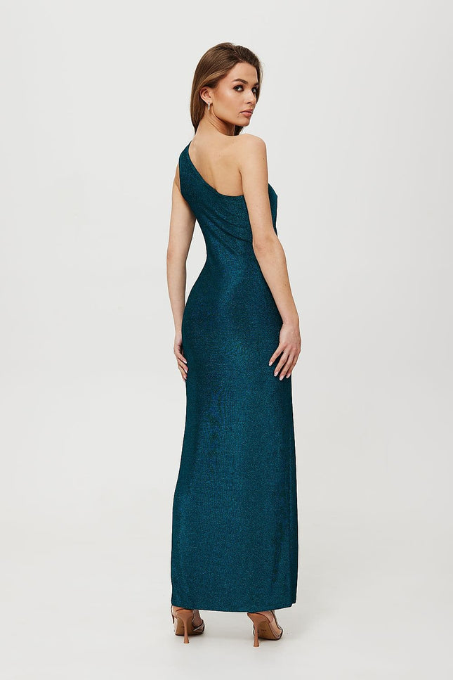 Robe soirée chic verte longue sans manches pour événement élégant et tendance.