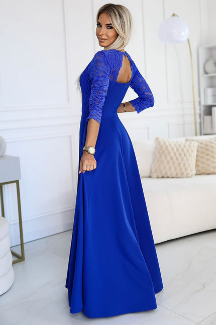 Robe de soirée longue fendue haut en dentelle