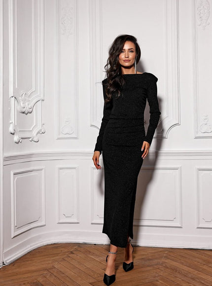 Robe de soirée chic manche longue midi moulante