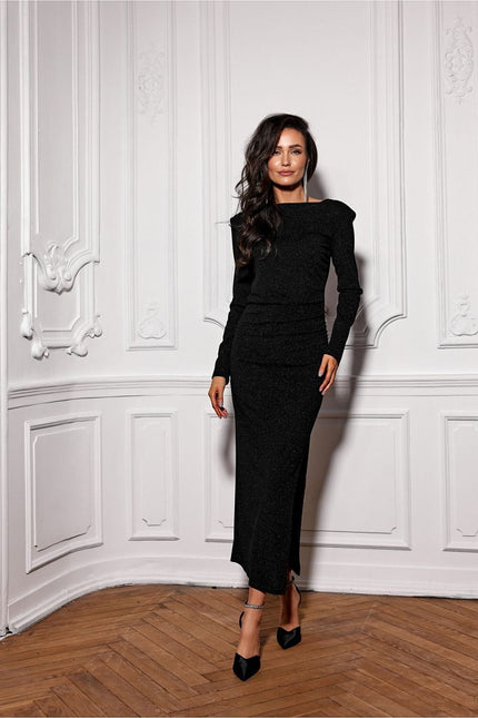 Robe de soirée chic manche longue midi moulante