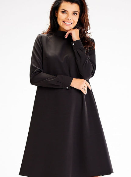 Robe soirée femme enceinte chic manche longue noire midi pour évènement élégant et confortable.