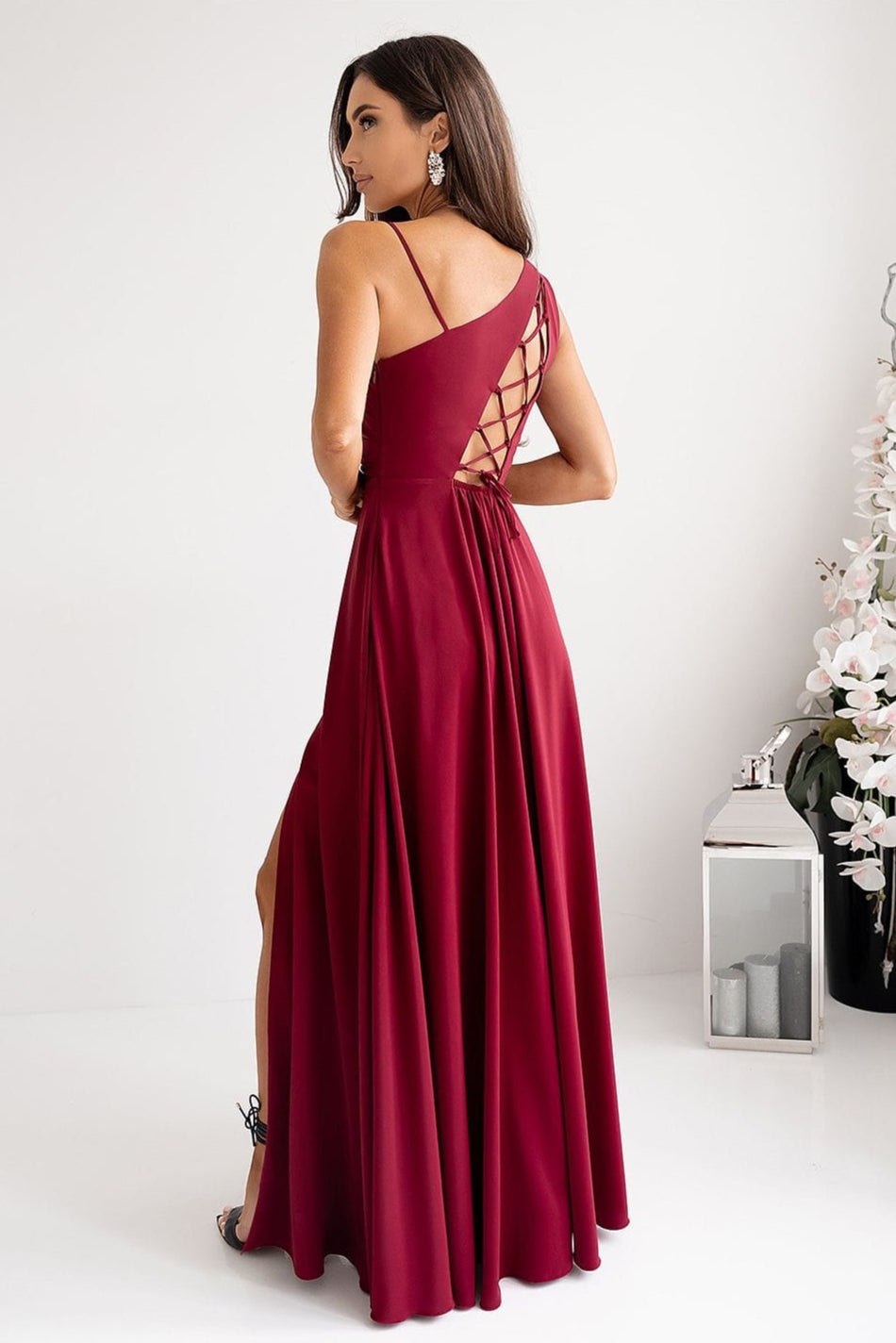 robe demoiselle d'honneur longue fendue chic fendue élégante pour mariage invité été manches courtes